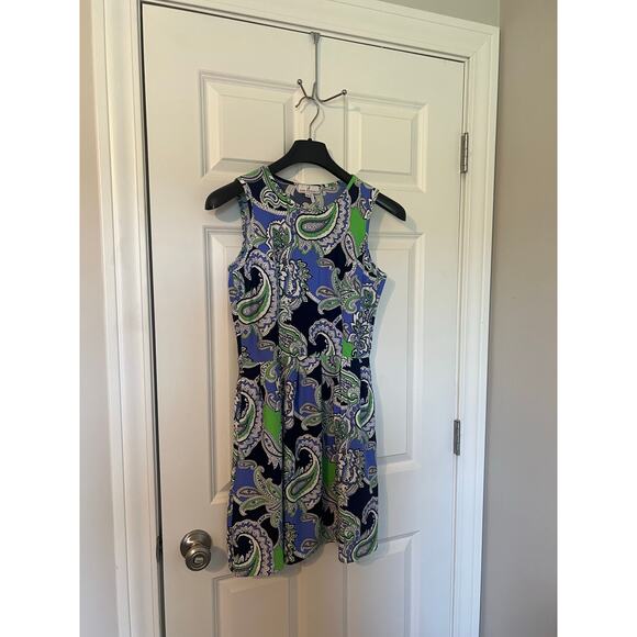 Judy Connally Sleeveless Shift Dress Blue Paisley Print Sz Womens Small Beachy - Picture 6 of 10